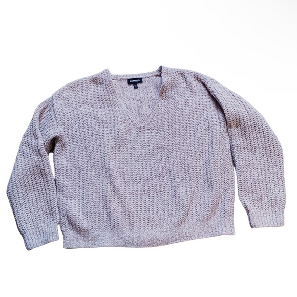 Express Sweaters - Express chenille Light Pink V-neck Chunky Knit Sweater